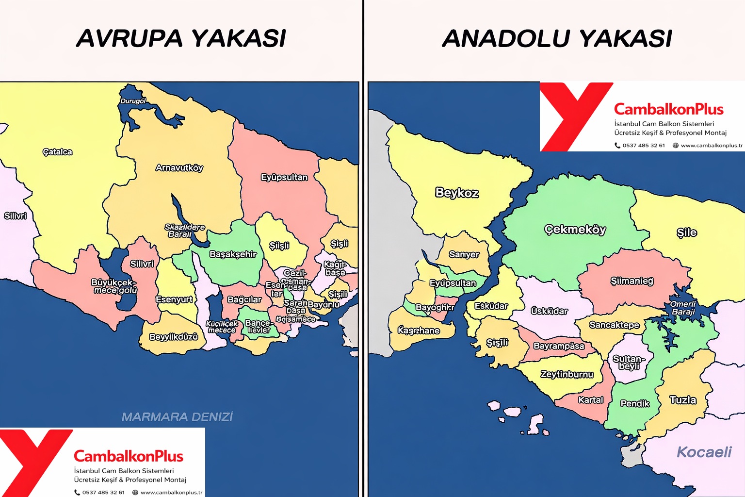 İstanbul genelinde cam balkon ve alüminyum doğrama hizmet verdiğimiz bölgeler